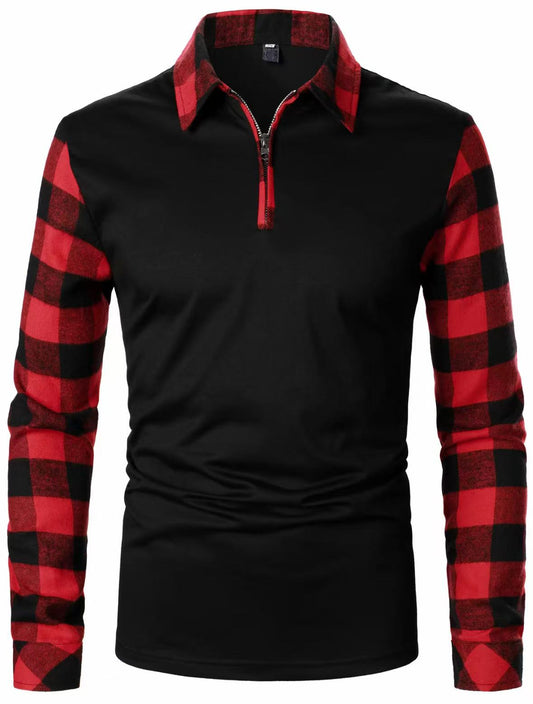 AURION™ Men’s Plaid Patchwork Long-Sleeve Shirt – Bold, Modern & Effortlessly Cool