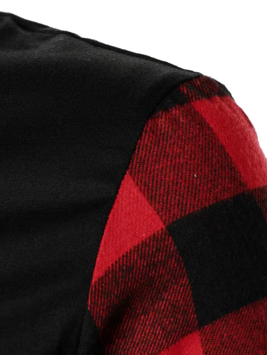 AURION™ Men’s Plaid Patchwork Long-Sleeve Shirt – Bold, Modern & Effortlessly Cool