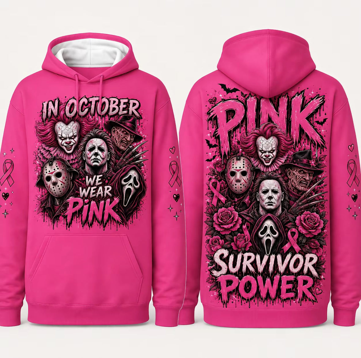 In October We Wear Pink Horror Graphic Hoodie