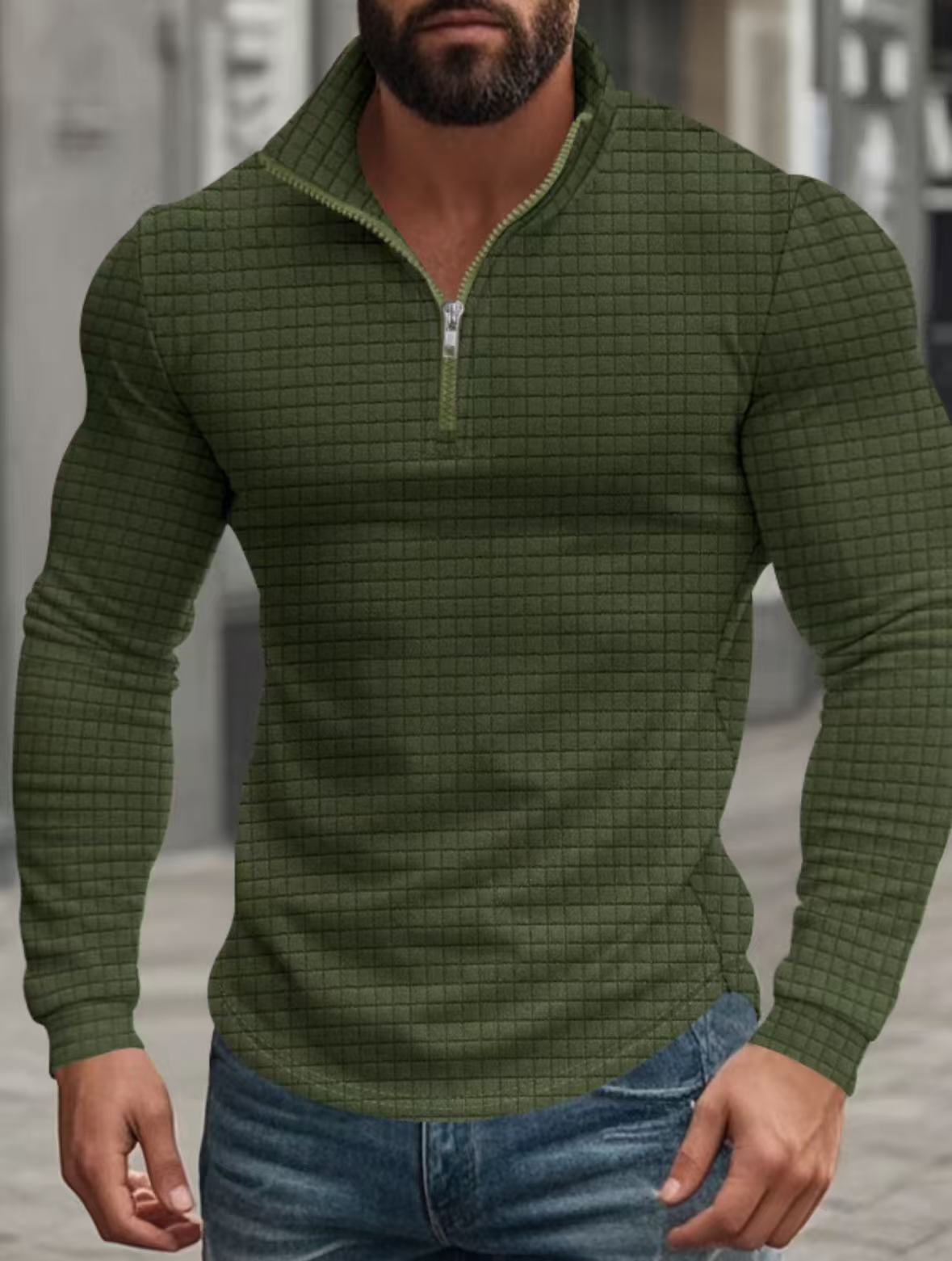 🔥 Men’s Grid Half-Zip Pullover
