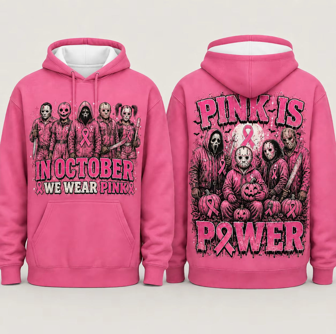 In October We Wear Pink Horror Graphic Hoodie