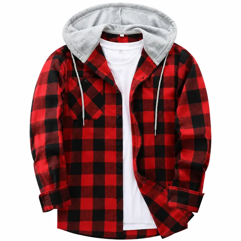 Men’s Classic Plaid Hooded Flannel Shirt Jacket