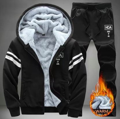 AURION™ Men’s Fleece-Lined 2-Piece Tracksuit Set – Luxury Warmth & Tailored Comfort