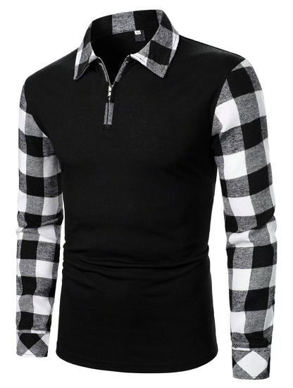 AURION™ Men’s Plaid Patchwork Long-Sleeve Shirt – Bold, Modern & Effortlessly Cool