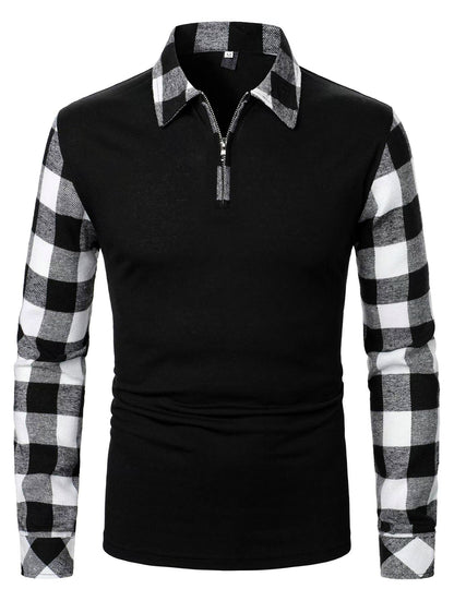 AURION™ Men’s Plaid Patchwork Long-Sleeve Shirt – Bold, Modern & Effortlessly Cool