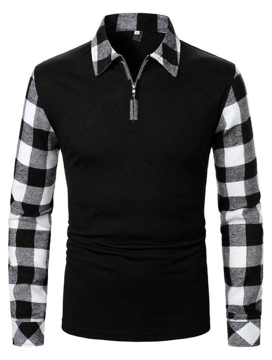 AURION™ Men’s Plaid Patchwork Long-Sleeve Shirt – Bold, Modern & Effortlessly Cool