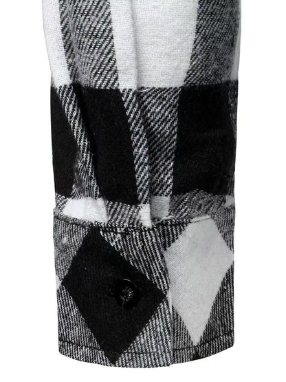 AURION™ Men’s Plaid Patchwork Long-Sleeve Shirt – Bold, Modern & Effortlessly Cool