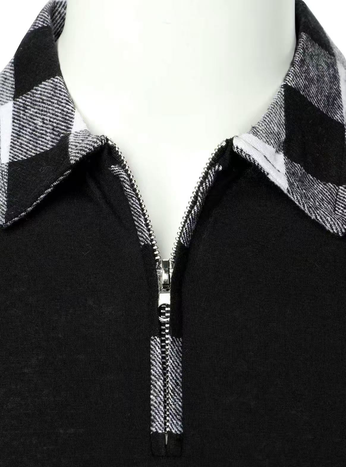 AURION™ Men’s Plaid Patchwork Long-Sleeve Shirt – Bold, Modern & Effortlessly Cool