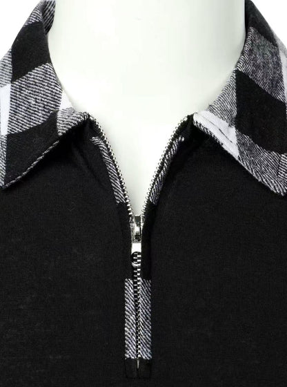 AURION™ Men’s Plaid Patchwork Long-Sleeve Shirt – Bold, Modern & Effortlessly Cool