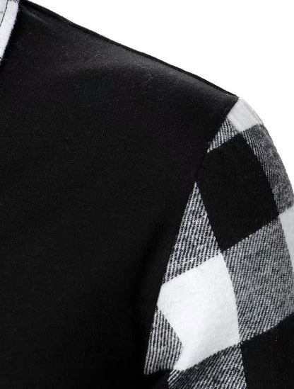 AURION™ Men’s Plaid Patchwork Long-Sleeve Shirt – Bold, Modern & Effortlessly Cool