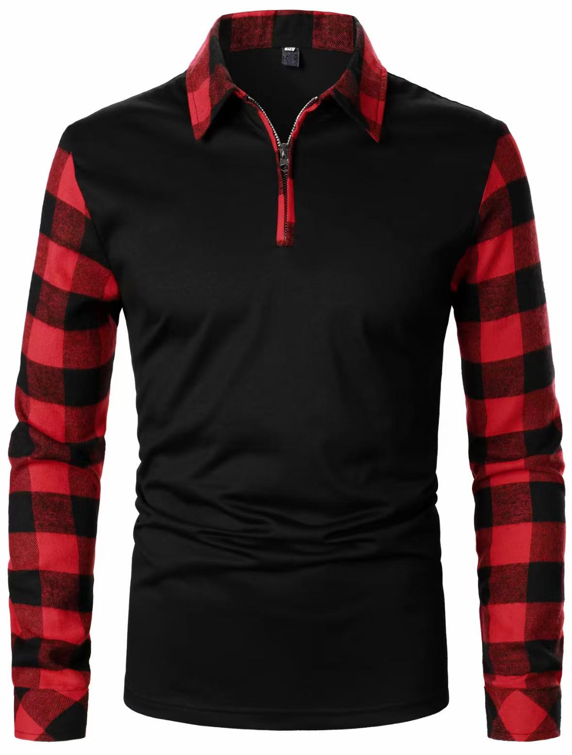 AURION™ Men’s Plaid Patchwork Long-Sleeve Shirt – Bold, Modern & Effortlessly Cool