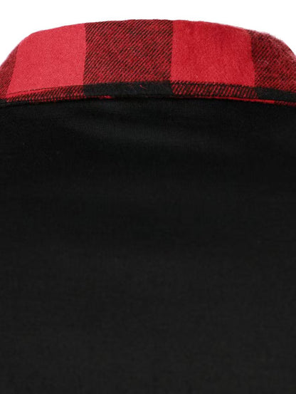 AURION™ Men’s Plaid Patchwork Long-Sleeve Shirt – Bold, Modern & Effortlessly Cool