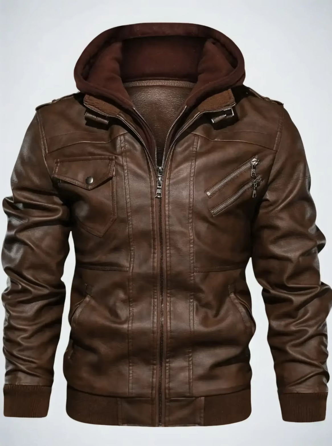 AURION™ Men’s Hooded Leather Jacket – Rugged Warmth Meets Urban Edge