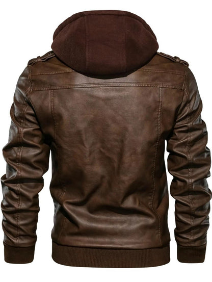 AURION™ Men’s Hooded Leather Jacket – Rugged Warmth Meets Urban Edge