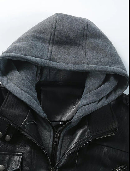 AURION™ Men’s Hooded Leather Jacket – Rugged Warmth Meets Urban Edge