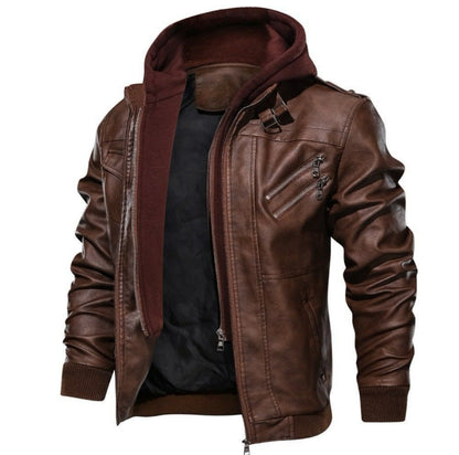 AURION™ Men’s Hooded Leather Jacket – Rugged Warmth Meets Urban Edge