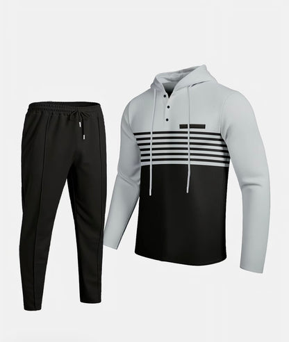 Men's Premium Textured Hooded Henley Jogger Set
