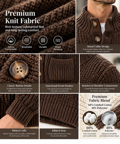 Men's Premium Chunky Knit Cardigan – Timeless Style, Everyday Comfort