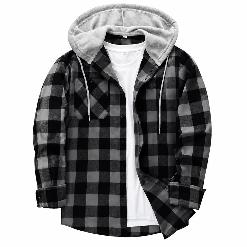 Men’s Classic Plaid Hooded Flannel Shirt Jacket