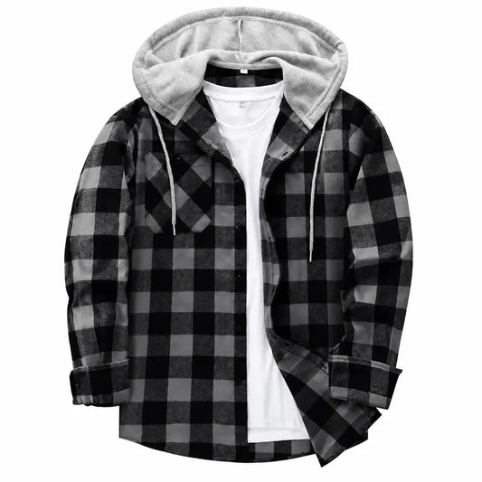 Men’s Classic Plaid Hooded Flannel Shirt Jacket