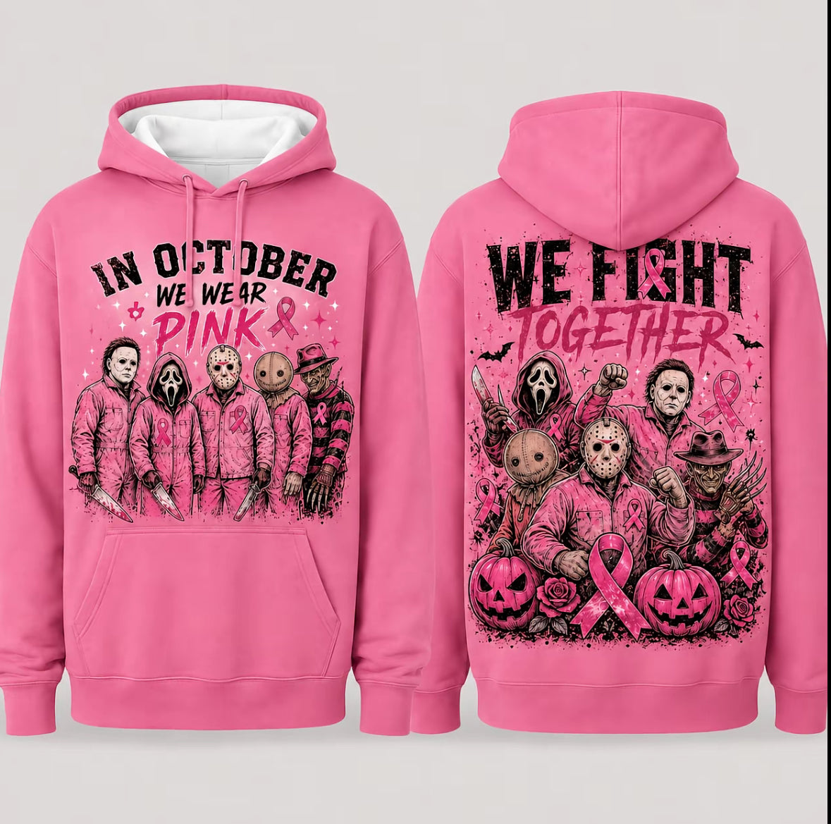In October We Wear Pink Horror Graphic Hoodie