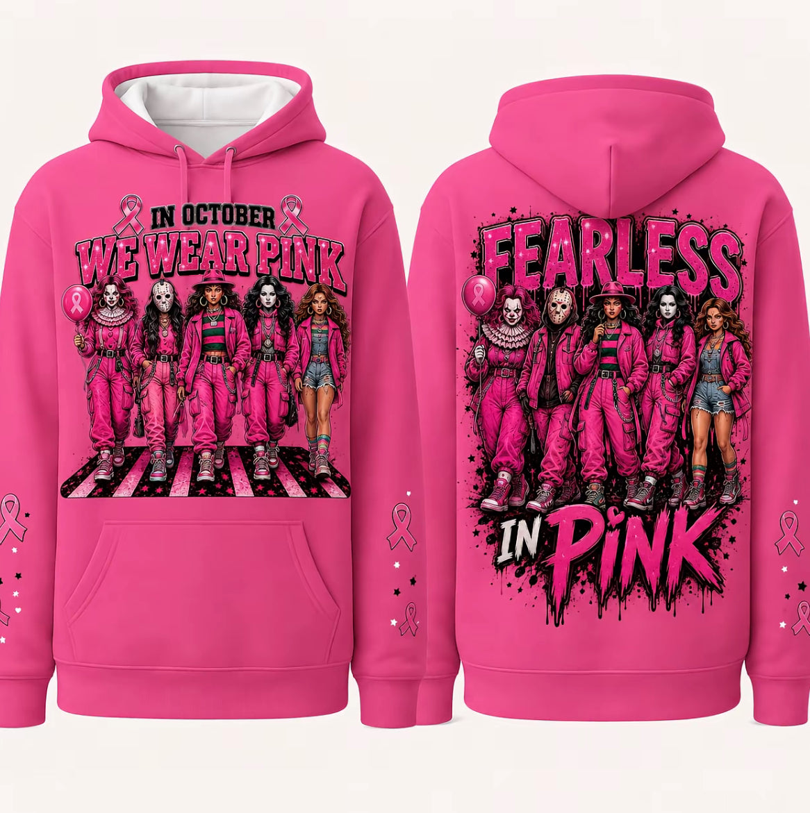 In October We Wear Pink Horror Graphic Hoodie