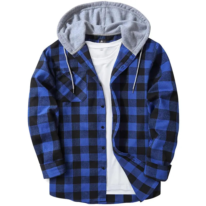 Men’s Classic Plaid Hooded Flannel Shirt Jacket