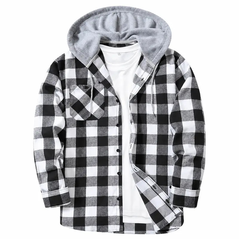 Men’s Classic Plaid Hooded Flannel Shirt Jacket