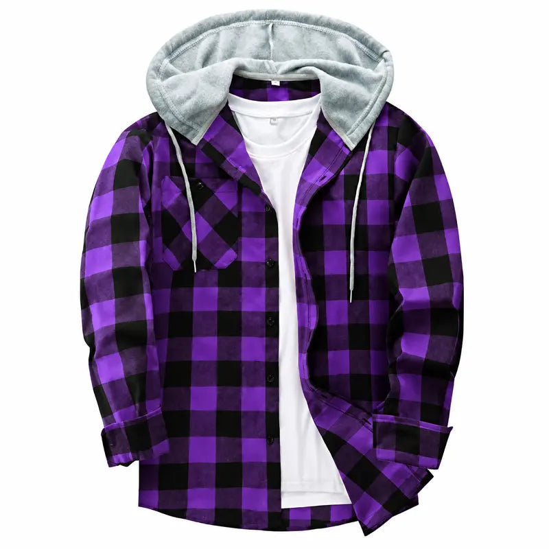 Men’s Classic Plaid Hooded Flannel Shirt Jacket
