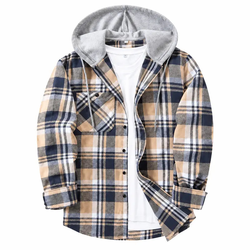 Men’s Classic Plaid Hooded Flannel Shirt Jacket