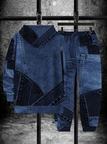 Men's New York Vintage Denim-Style Hoodie & Joggers 2-Piece Set