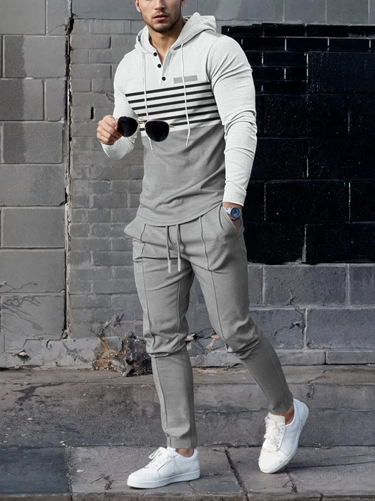 Men's Premium Textured Hooded Henley Jogger Set