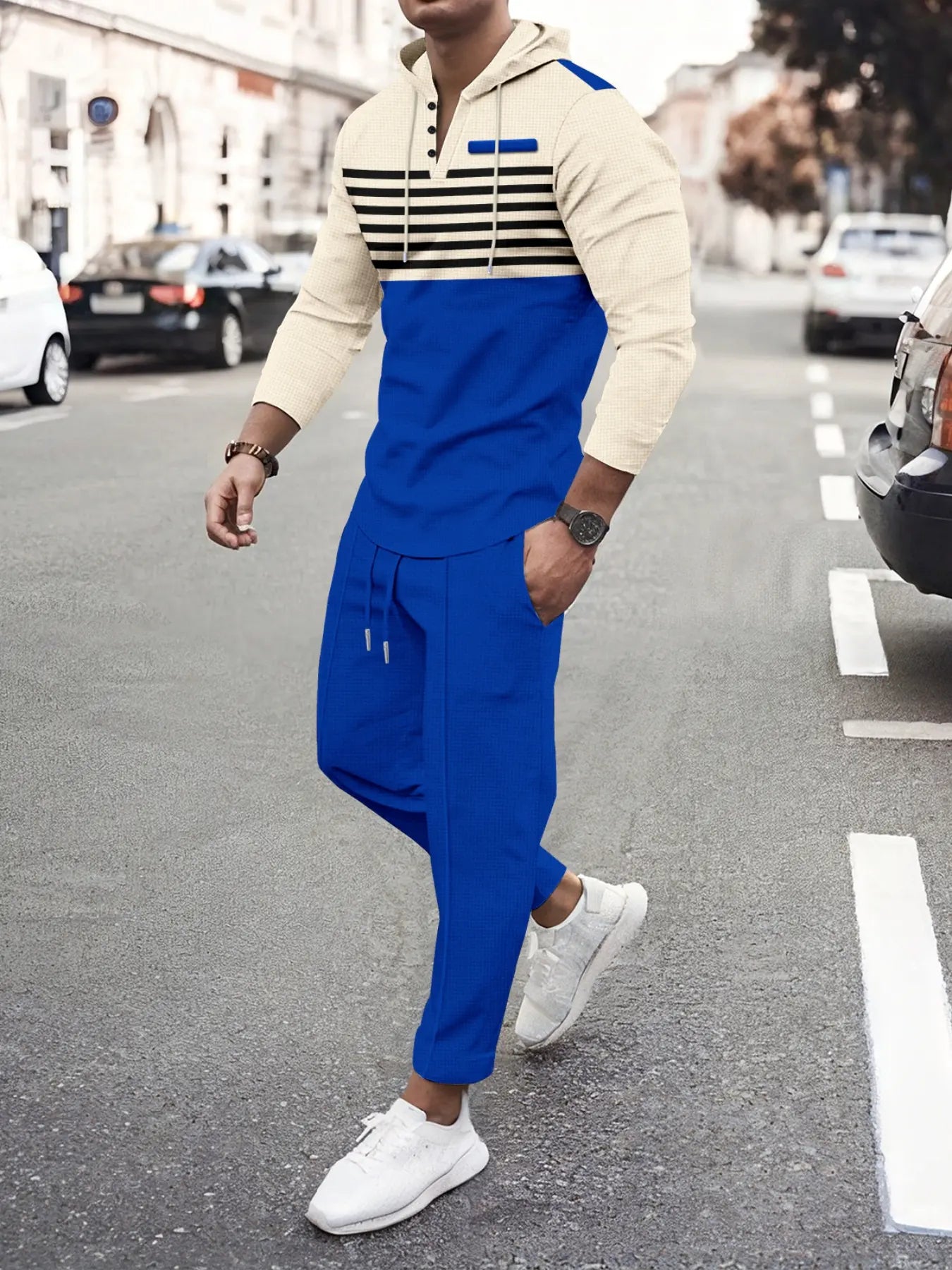 Men's Premium Textured Hooded Henley Jogger Set