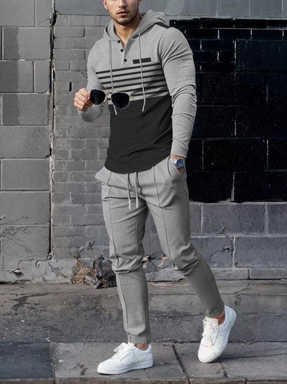 Men's Premium Textured Hooded Henley Jogger Set