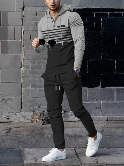 Men's Premium Textured Hooded Henley Jogger Set