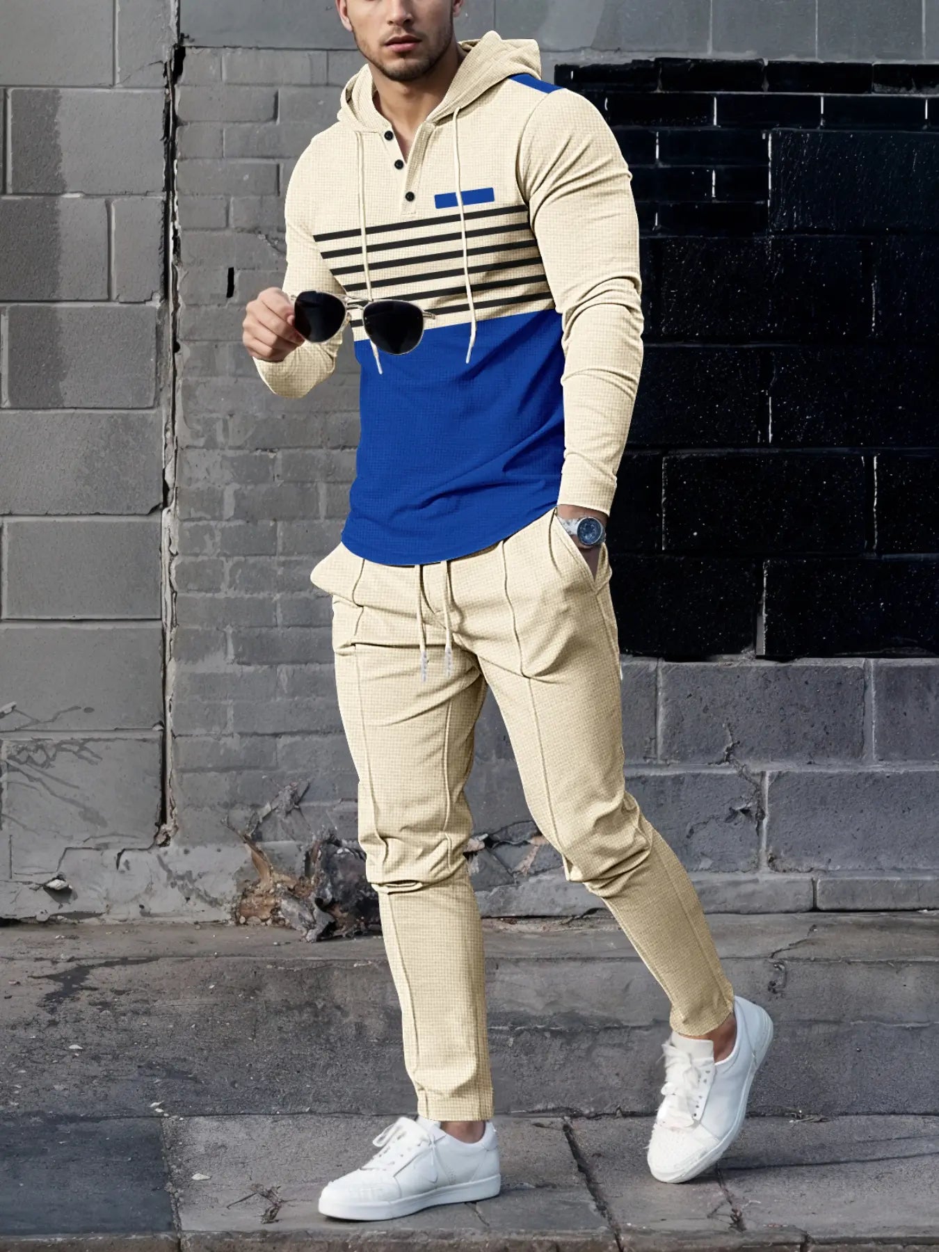 Men's Premium Textured Hooded Henley Jogger Set
