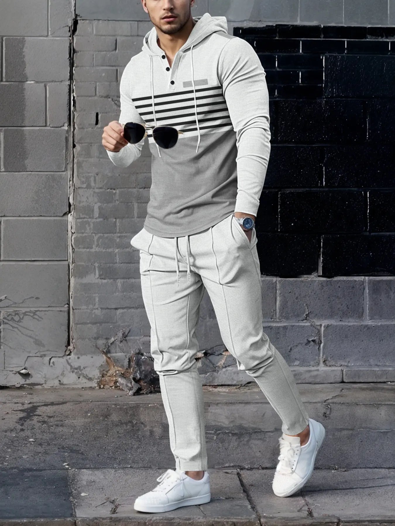 Men's Premium Textured Hooded Henley Jogger Set