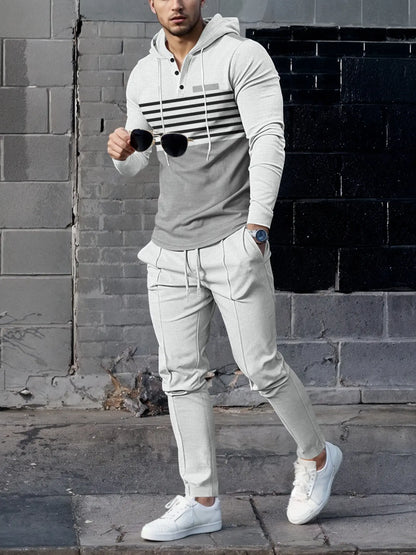 Men's Premium Textured Hooded Henley Jogger Set